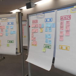 エリアマネジメント助成活動実績報告会で、H27年度の活動を報告の写真